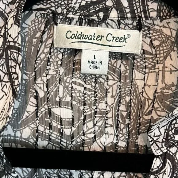 Coldwater Creek Blouse Size Large Sheer Black & White Lightweight Long Sleeves - Picture 2 of 7